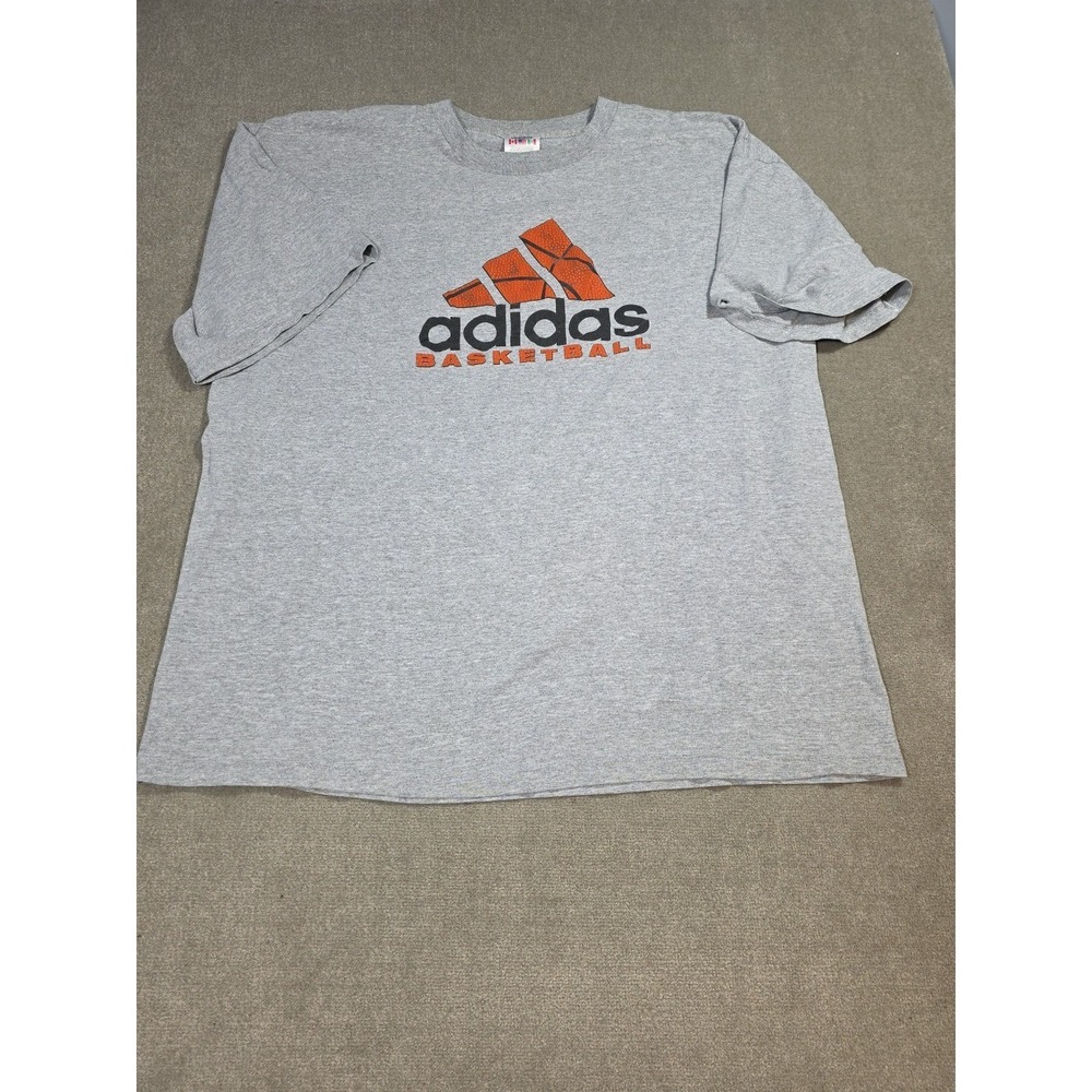 Vtg adidas Basketball Textured 3 Stripe Graphic Gray 90s Made in USA XL